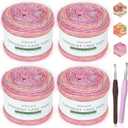 Katech Ombr Yarn for Crocheting-Gradient Cake Yarn-4x100g 60% Cotton 30% Acrylic 10% Wool-Ombre Multicolor Soft Rainbow Cotton Crochet Yarn for Scarves, Shawls, Blankets and Garments(J)