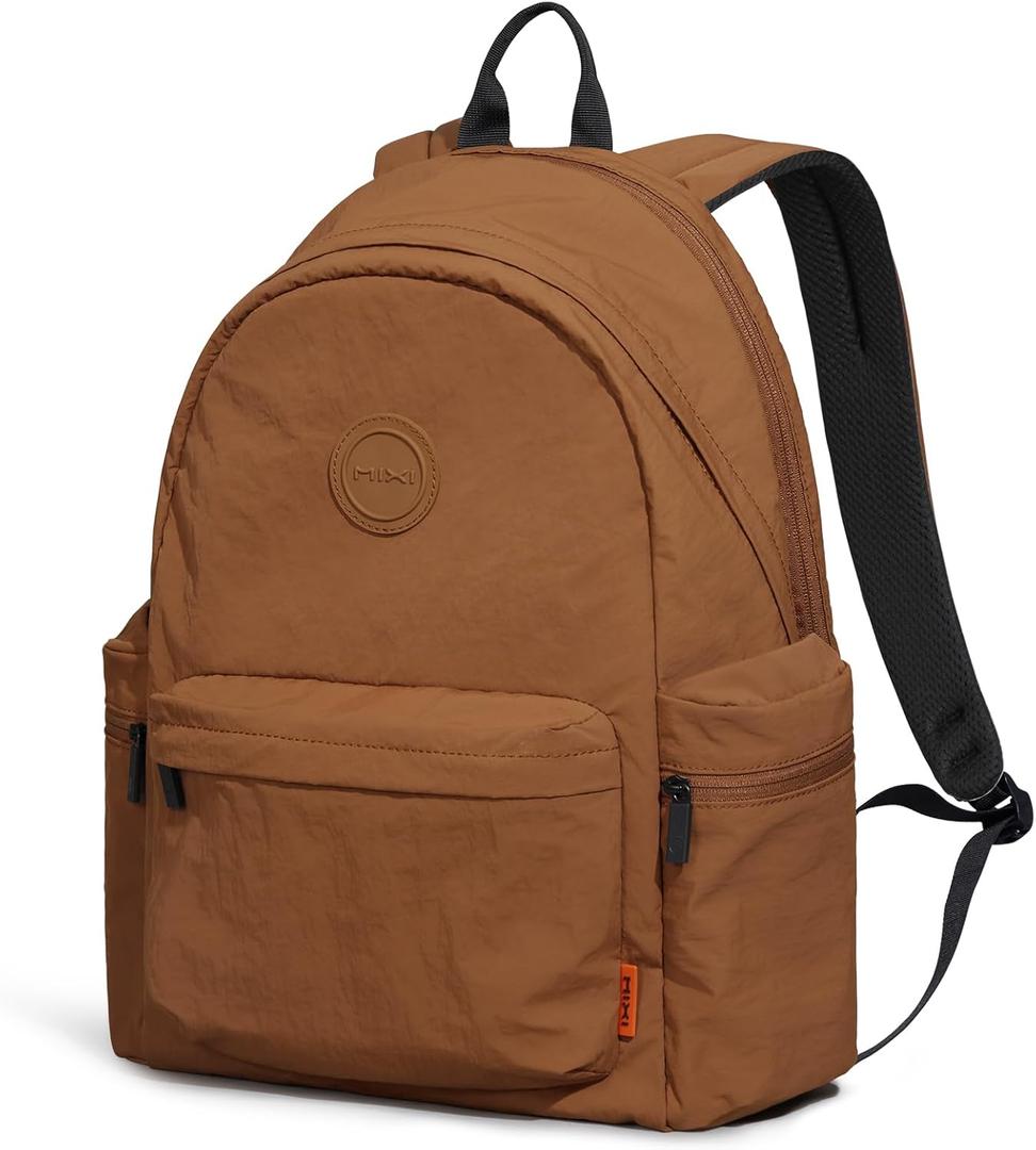mixi Outdoor Lightweight Backpack Casual Carry On Laptop Backpack Travel Bookbag for Women Men, Water Resistant Durable Hiking Bag for Camping Weekender Sports College Work, 17 Inch, Brown