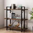 3 Tier Bookshelf Modern Rustic Open Bookshelf Office Solid Wood Bookcase and Book Shelves Wood and Metal Shelving Unit,Distressed Brown (AY-02-3Tier)