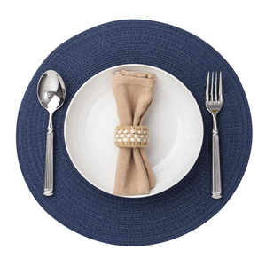 Round Braided Placemats 15 Inch Round Table Mats for Dining Tables Natural Woven Heat Resistant Place mats Set of 4 (Navy Blue)