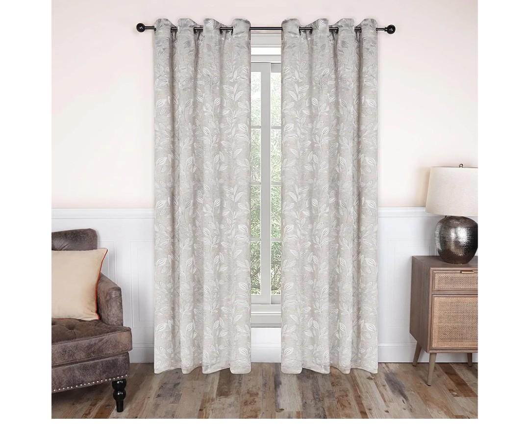 Superior Blackout Curtains, Room Darkening Window Accent for Bedroom, Sun Blocking, Thermal, Modern Bohemian Curtains, Leaves Collection, Set of 2 Panels, Rod Pocket - 52 in x 72 in, Ivory