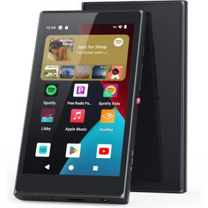 Android 14 MP3 Player with Spotify, PECSU 4" Touch Screen MP4 Music Player with Play Store, Family Link, Amazon Music, Libby, Audible (Black)