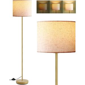 Floor Lamp Gold, Small Standing Lamp, 58" Tall Lamps with Beige Lampshade, Simple Pole Lamp for Bedroom, On/Off Footswitch, Gold Lamps for Living Room/Office/Boho,Christmas Gift for Kids(No Bulb)