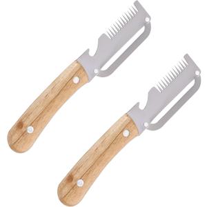 2pcs Multifunctional Stainless Steel Vegetable Peeler Knife with Wooden Handle, Handheld Zero Flex Scallion Shredder & Bottle Opener 3-in-1 Kitchen Gadget for Fruit Potato Pumpkin Papaya Welsh Onion