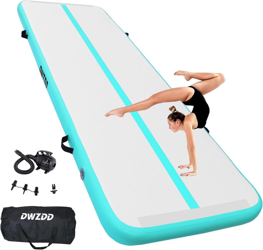 Dwzdd Gymnastics Air Mat 10ft/13ft/16ft/20ft Tumbling Mat Inflatable Gymnastics Tumble Track for Home/Gym/Training/Cheerleading/Water with Electric Pump (Mint+White)