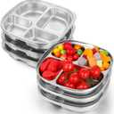SHENLIU 6 Pack Stainless Steel Snack Containers with Lids, Reusable 4 Compartments Bento Boxes Snack Lunch Box Portion Control Plate for Divided Food Storage Container for Home Travel Camping