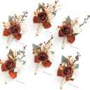 Ling's Moment Boutonniere for Men, 6pcs Groom Groomsmen Boutonniere, Artificial Flowers for Wedding Decor/Prom/Homecoming, etc.Terracotta Orange