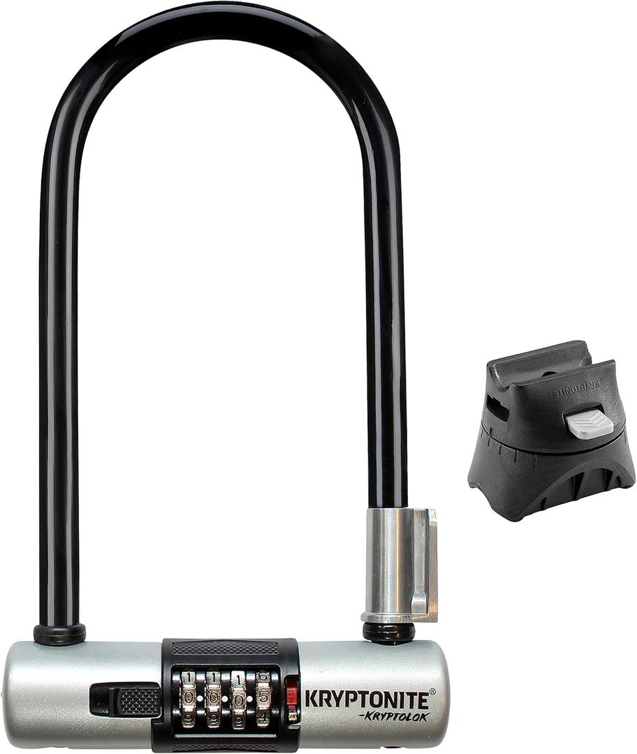 Kryptonite KryptoLok Combo Bike U-Lock, Anti-Theft Security, 12.7mm Steel Shackle, 4-Digit Resettable Combination, U-Shape, Black (Size)