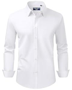 Luigrad Men's Dress Shirt Regular Fit Stretch Stain Shield Long Sleeve Solid Business Wedding Button Down Shirts (XL, White)