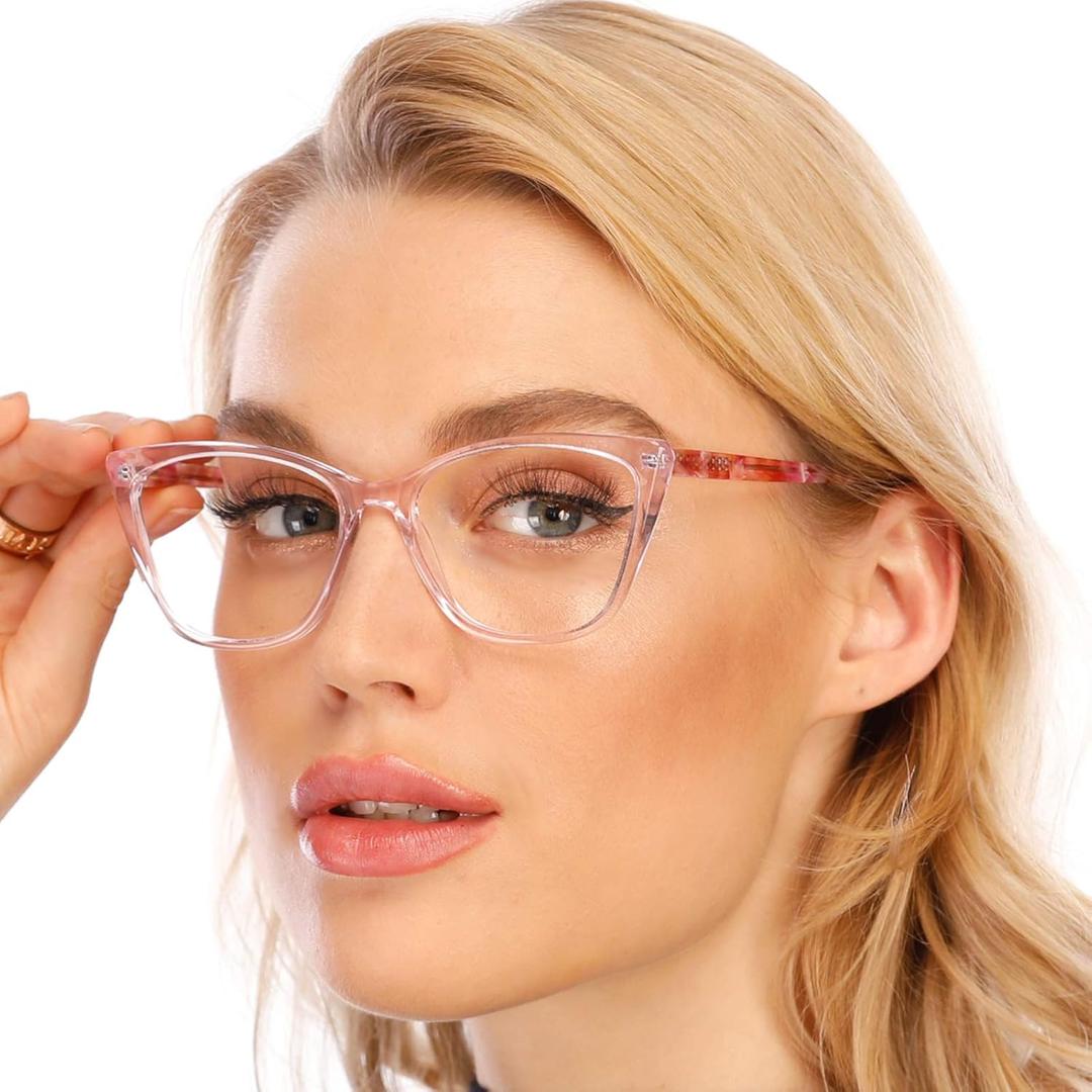 AQWANO Oversized Blue Light Blocking Reading Glasses Women - Stylish Cat Eye Designer Computer Readers Eyeglasses (3.00 x, Pink)