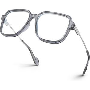 VISOONE Oversized Blue Light Blocking Glasses with Chic Square TR90 Frame and Metal Temple for Women Men Ryan (Grey)