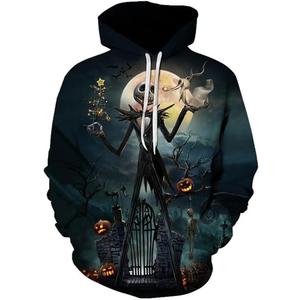 Nightmare Before Christmas Jack Sally Novelty Hoodie 3D Print Sweatshirts (Medium, Grey)