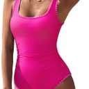 SUUKSESS Women Sexy One Piece Tummy Control Swimsuit Shell Stitched Bathing Suit (Pink) XL