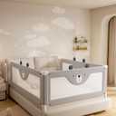 Baby Bed Rail Guard for Toddlers, Reinforced 74.8in Toddler Bed Rails for Twin, Full, King Bed with Height Adjustable, Extral Tall Child Safety Side Railing Guards/Bedrail for Kids, Grey Bear, 1 Side, 1 Side 74.8"Lx28"H