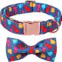 Maca Bates Easter Day Rabbit Dog Collar with Fancy Bow Tie for Extra Small Girl Boy Dogs, Blue Bunny Chick Pattern,Adjustable Durable Soft Breakaway Collars for Male Female Puppy (XS)
