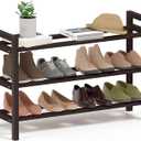 Haddockway Bamboo Shoe Rack for Closet, Free Standing Shoe Organizer with Smooth Round Rods & Convenient Handles, Stackable Shoe Storage Shelf for Entryway, Hallway(Brown, 3-Tier)