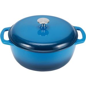 Amazon Basics Enameled Cast Iron Dutch Oven Pot with Lid, Dual Handles, Heavy-Duty, Oven Safe, Round, 4.3-Quart, Blue