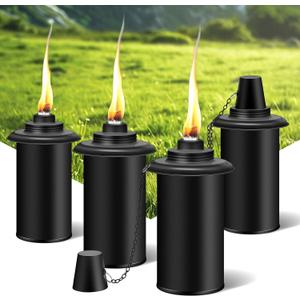 4-Pack Citronella Torch Replacement Canisters,16oz Torch Refillable Canisters with Wicks - Ideal for Outdoor Parties and Garden Decor (Black 4 PCs)