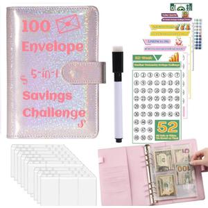 100 Envelope Challenge Binder $5050,52 Weeks Budget Binder Savings Challenge Book $10000,30 Days $500,Savings Challenges Budget Planner Binder,Cash Stuffing Envelopes Binder (2024 5-in-1 Silver)