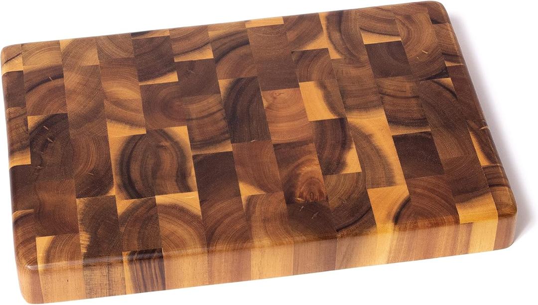 Lipper International 1280 Acacia End Grain Kitchen Chopping Block for Cutting or Serving, 12" x 8" x 1 1/4"