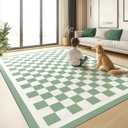 Washable 8x10 Checkered Area Rug for Living Room, Sage Green Checkerboard Modern Boho Large Rugs, Ultra Thin Low Pile Lightweight Indoor Carpet with Non-Slip Backing for Bedroom Kids Nursery Playroom