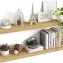36 Inch Floating Shelves, 8 Inch Deep Floating Shelves for Wall, Hanging Shelf with Invisible Brackets, Deep Shelves for Bathroom, Bedroom, Living Room, Oak, Set of 2