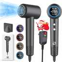 KARFUN Plasma Hair Dryer, 1500W High Speed Blow Dryer with Plasma Tech (Positive+Negative Ionic), LED Display, 5 Temps 2 Speed, Thermo-Control, Fast Drying Plasma Hairdryer for Home or Travel (Gray) (Deep Gray)