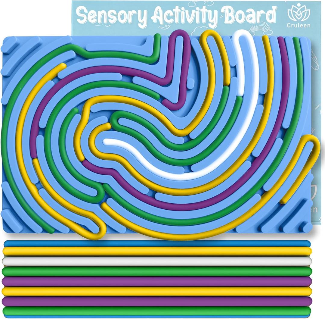 Cruleen Sensory Board for Kids Durable Silicone Sensory Activity Board Sensory Toys for Kids with Autism, ADHD, Anxiety & StressToddlers Calming Travel Essentials Fidget Toy for Kids 3+ & Adults (Blue - Rectangular)
