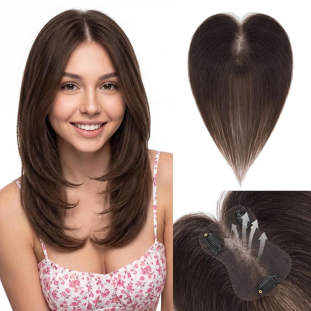 S-noilite Hair Toppers for Women Real Human Hair with Breathable Handmade Base Natural Black 100% Human Hair Toppers no Bangs 11Inch Hairpieces for Women Add Volume Daily Wear
