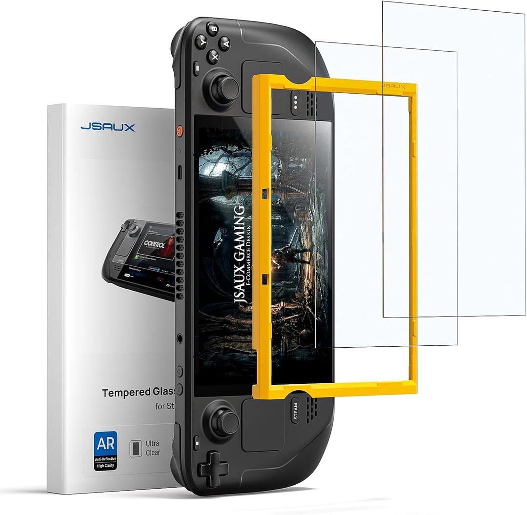 JSAUX 2-Pack Obsidian AR Screen Protector for Steam Deck, Anti-Reflection & Ultra Clear 10H Hardness Easy to Install with Guide Frame Scratch Resistant Tempered Glass for Steam Deck LCD & OLED
