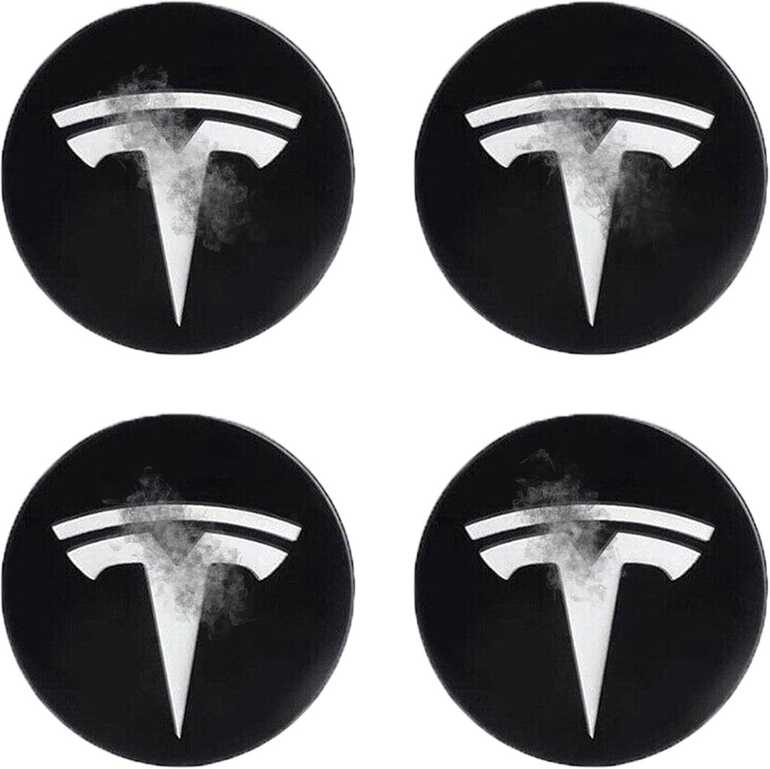 4 PCS Wheel Center Hub Cap Sticker for Model 3 / Model Y, Wheel Rim Cover 2.2 Center Cap Sticker Compatible for Tesla Hubcaps with Logo Emblem, Waterproof Adhesive Backing, Black & White