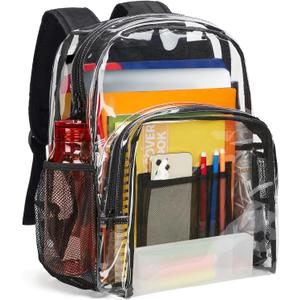Vorspack Clear Backpack Heavy Duty PVC Transparent Backpack Extra Large Clear Backpacks with Reinforced Strap for College Workplace Security - Black