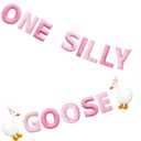 One Silly Goose Birthday Decorations Gradient Pink Felt Handmade Pre-Strung 3d Goose 1st Birthday Banner for Baby Girl First Bday Party Decorations Fireplace Nursery Home Wall Decor