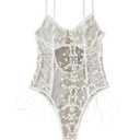 Lilosy Women Sexy Lace Up Floral Embroidered Teddy Lingerie Bodysuit Top Mesh Sheer One Piece Large