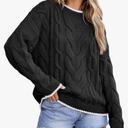 EVALESS Sweaters for Women Trendy Crewneck Long Sleeve Color Block Sweater Tops Fall 2024 Chunky Cable Knit Pullover Sweaters S