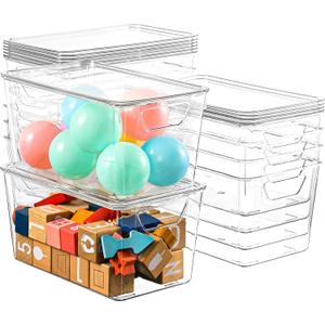 12 Pack Middle Stackable Storage Boxes for Storage and Organization, Clear Storage Bins with Lids, Plastic Storage Containers with Lids, Plastic Bins with Handles for Office, Bedroom, Study Room