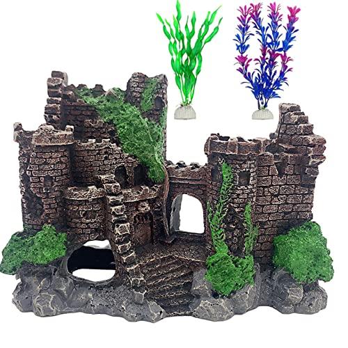 MUYG Aquarium Resin Castle Decoration, Ancient Design Fish Tank Ornaments Betta Hideout Stone Cave Accessories for Shrimp Turtle Guppy Crabs (3Pcs)