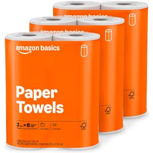 Amazon Basics 2-Ply Flex-Sheets Paper Towels, 6 Basics Rolls = 20 Regular Rolls, Everyday Value with 150 Sheets per Roll,