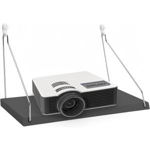 Projector Shelf for Wall No Drilling, 12" x 8" Floating Shelf Wall Mount for Projector, Xbox, PS5, DVD Player No Drilling (Black)