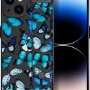 IWONE Compatible for iPhone 15 Case Cute with Stand/Shockproof Drop Protection Slim Strap Kickstand Phone Cover for Women Girls/Blue Butterflies Butterfly Animal