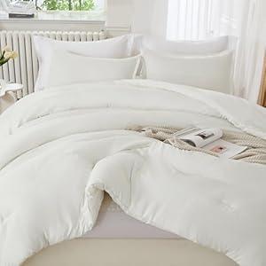 Litanika Oversized King Comforters Ivory Super King Size, 3 Pieces Lightweight Solid Bedding Comforter Set, All Season Fluffy Bed Set (120x120In Comforter & 2 Pillowcases)