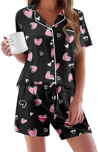 Ekouaer Pajamas  for Women Short Sleeve Sleepwear Button Down Pjs Soft L