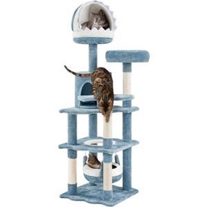 Yaheetech 61in Tall Ocean-Themed Cat Tree, Multi-Level Cat Tower with Shark's Mouth-Shaped Nest, Fish-Shaped Platform, Sisal Scratching Posts, Plush Pet Bed Furniture as Kitty Activity Center