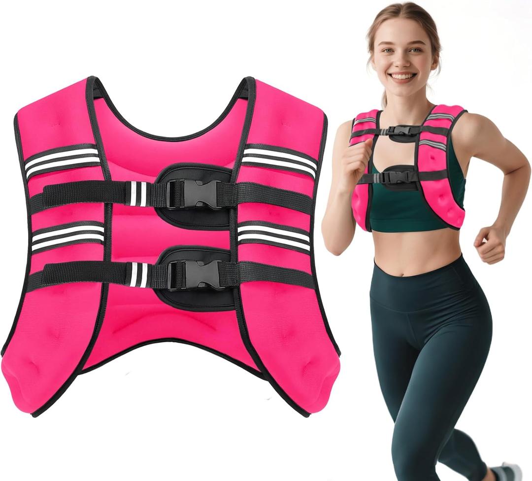 Weighted Vest, 12lb for Men, Women with Reflective Stripe, Weight Vests Adjustable for Workout, Strength Training, Running, Fitness, Muscle Building, Weight Loss (Pink)