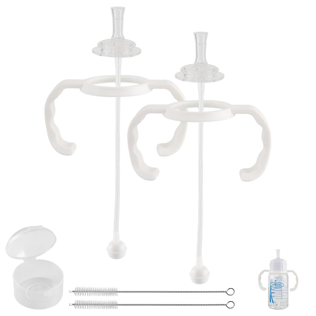 Straw Cup Conversion Kit for Dr Browns Narrow and Narrow Glass Baby Bottles,Weighted Straw Replacement Kit with Soft Straw Top and Handle, 2 Pack, 6m+