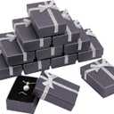 PH PandaHall Jewelry Gifts Box, 12pcs 2 x 2.7 x 1 Inch Small Gift Box Cardboard Paper Jewelry Boxes Display Boxes with Bowknot for Earring Necklace Bracelet Packaging Box Christmas Decor, Black and Silver