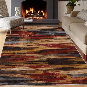 CAROMIO 9x12 Washable Modern Abstract Carpet, Non-Slip, Boho Chic Accent Carpet for Living Room Bedroom Nursery, 9' x 12' Multi/Red