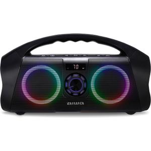 AIWA Portable Boombox - Waterproof Bluetooth Speaker, Rechargeable Wireless Boombox with Multi Color LED Lighting and Digital Display, AUX Input and Carry Handle, 15 Hour Playtime