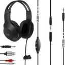 DUNGZDUZ 20Ft Extra Long Cord Headphones for TV & PC with Volume Control, Wired TV Headset with Extension Cable, 3.5mm Aux Jack with USB & RCA Adapters for More TVs, Senior Friendly