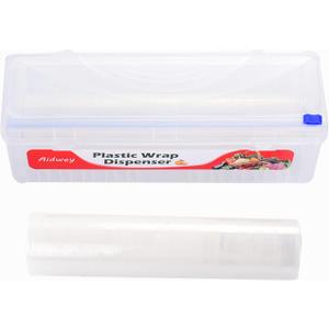 Plastic Wrap Dispenser with Cutter -Cling Wrap Dispenser with Slide Cutter for Food Film, Tin Foil, Aluminum Foil, Baking Paper (Plastic Wrap Dispenser + 12'' x 492' BPA Free Film)